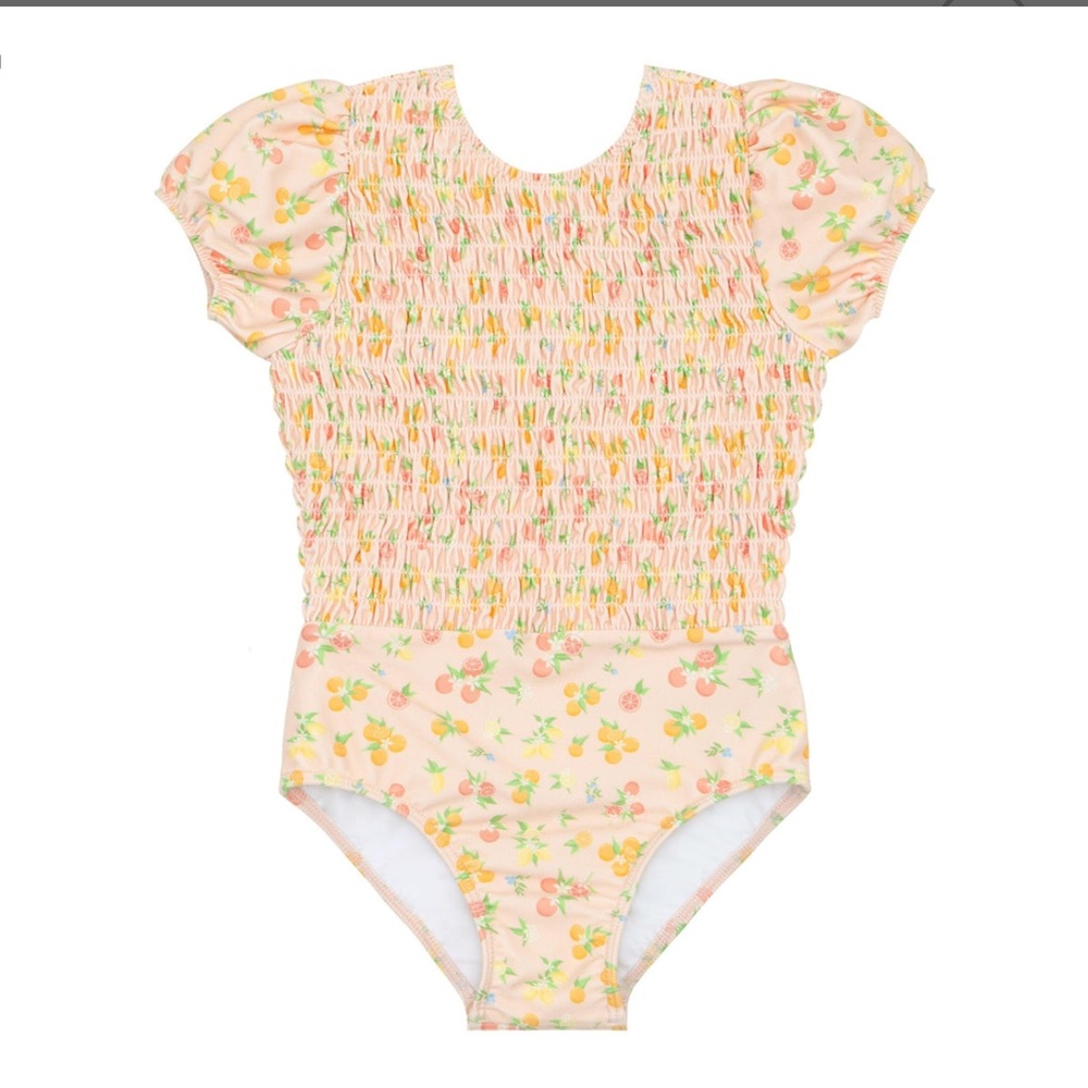 MINNOW SWIM citrus grove puff sleeve smocked one piece SIZE 1